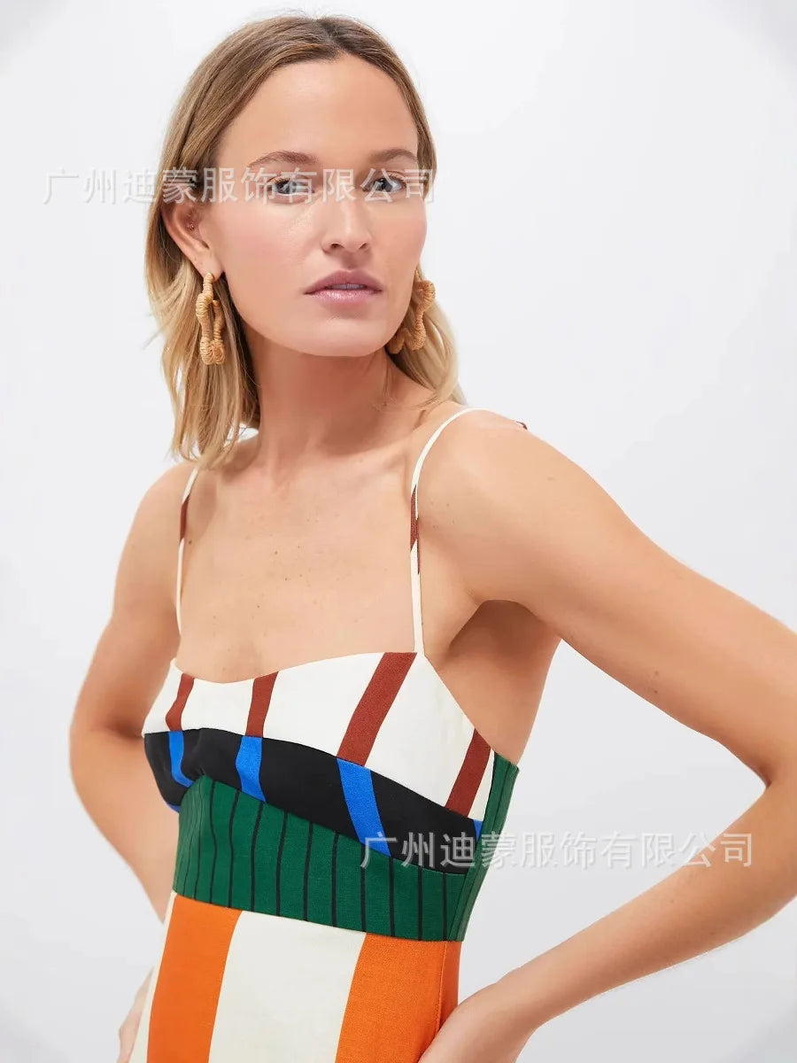 KK Elegant High Waist Spaghetti Strap Dress