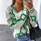 KK Jacquard Knitted Coat V-neck