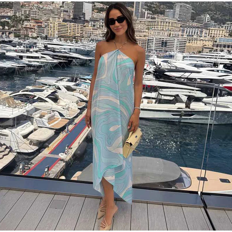 KK Chic Print Sling Long Dress