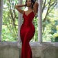 Nibber Red Shiny Spaghetti Strap Maxi Dress Women Solid Sexy Backless Ruched Cleavage Body-shaping Robe Lady Hipster Streetwear