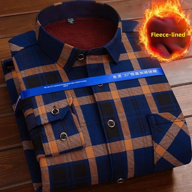 KK Men's Thick Warm Long Sleeve Plaid Shirts
