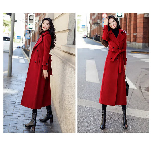 Womens Double Breasted Long Coat
