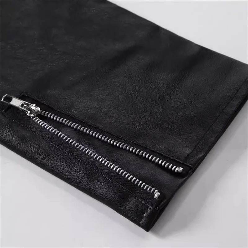 Men Oblique Zipper Biker Coats