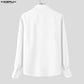 INCERUN Unisex Shirt Solid Color Ruffle Lapel Long Sleeve Casual Unisex Clothing Loose Elegant Streetwear 2025 Fashion Male Shirts