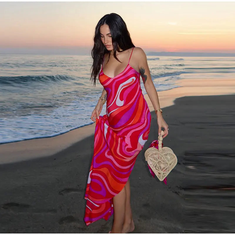 KK Chic Print Sling Long Dress