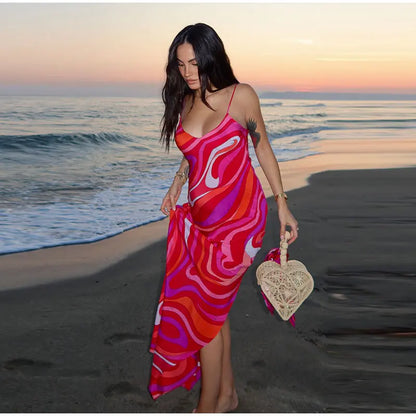 KK Chic Print Sling Long Dress