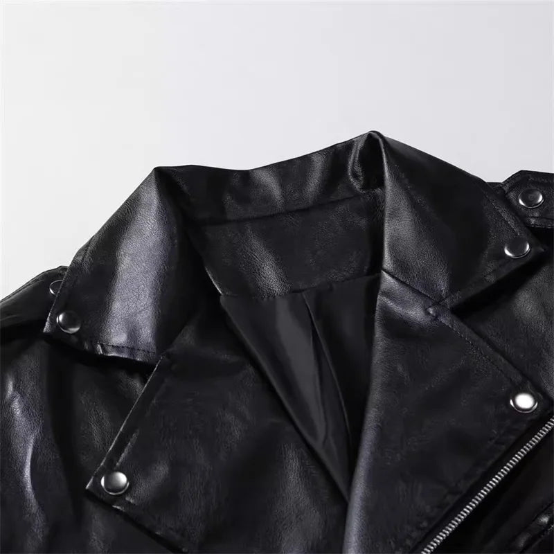 Men Oblique Zipper Biker Coats